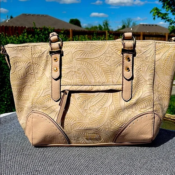 Jessica Simpson Tan Floral Embossed Tote Bag 🌺 - Picture 1 of 9